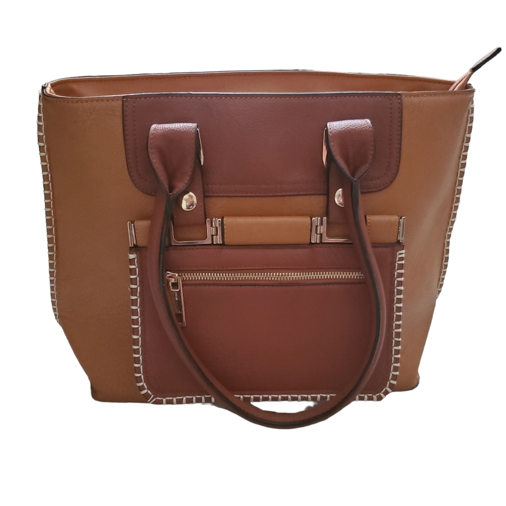 Clarks Handbag Purse 2 tone brown Faux Leather